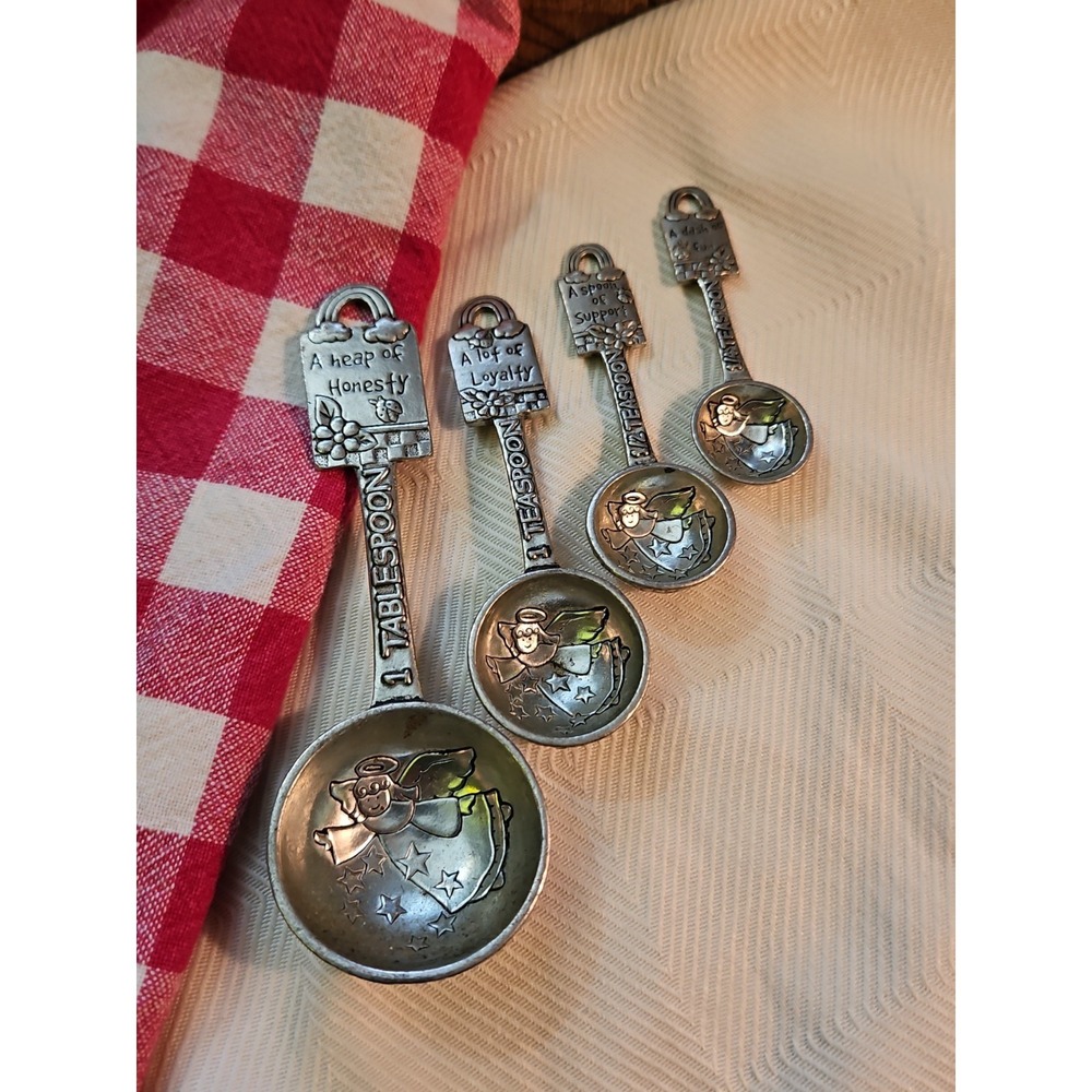 Ganz Metal Measuring Spoons Set ANGELS Honesty Loyalty Support Fun Garden